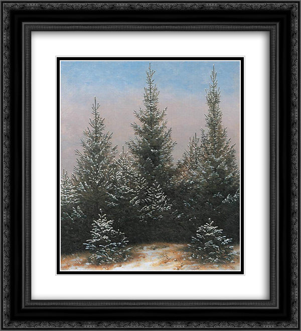 Fir Trees in the Snow 20x22 Black Ornate Wood Framed Art Print Poster with Double Matting by Friedrich, Caspar David