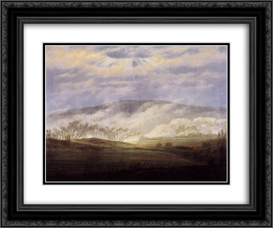 Fog in the Elbe Valley 24x20 Black Ornate Wood Framed Art Print Poster with Double Matting by Friedrich, Caspar David