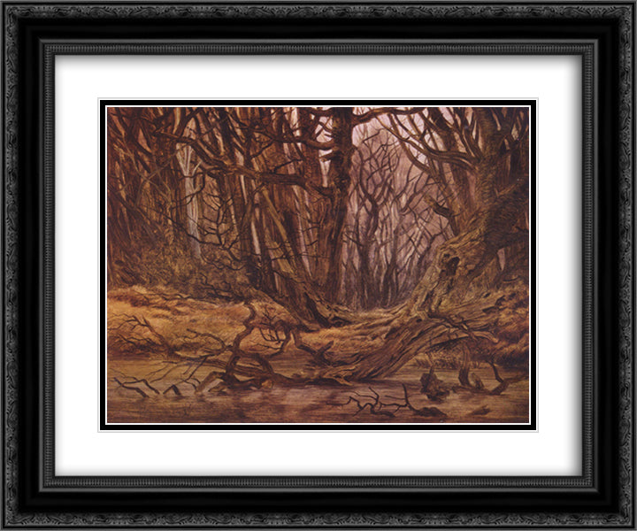 Forrest in the end of the autumn 24x20 Black Ornate Wood Framed Art Print Poster with Double Matting by Friedrich, Caspar David