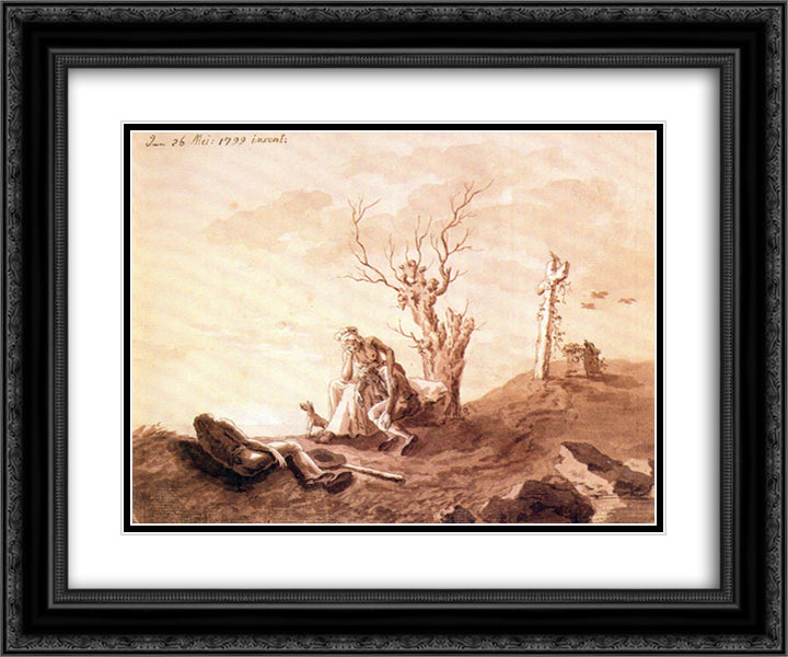 Funeral scene at the beach 24x20 Black Ornate Wood Framed Art Print Poster with Double Matting by Friedrich, Caspar David