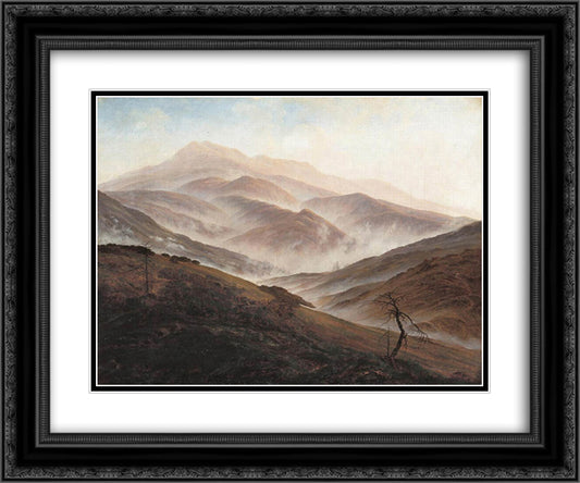 Giant Mountains Landscape with Rising Fog 24x20 Black Ornate Wood Framed Art Print Poster with Double Matting by Friedrich, Caspar David