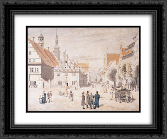 Greifswald market 24x20 Black Ornate Wood Framed Art Print Poster with Double Matting by Friedrich, Caspar David