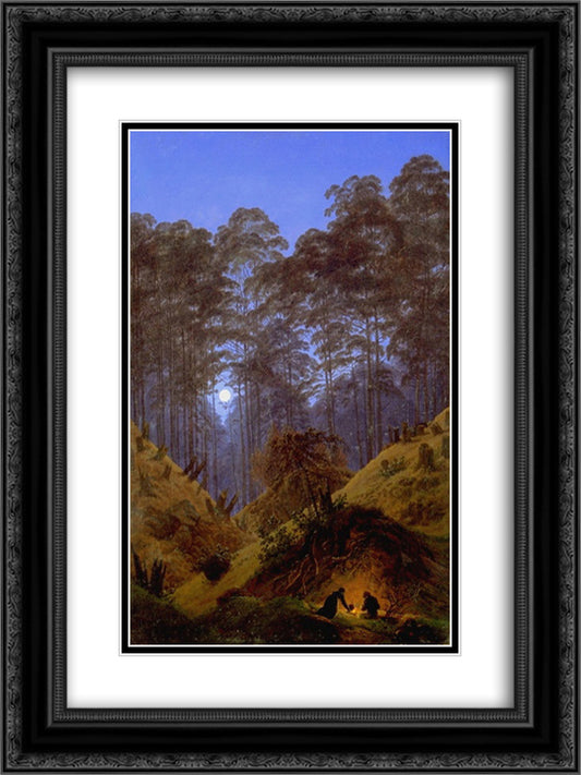 Inside the Forest under the moonlight 18x24 Black Ornate Wood Framed Art Print Poster with Double Matting by Friedrich, Caspar David