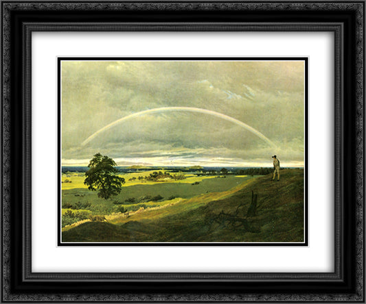 Landscape with rainbow 24x20 Black Ornate Wood Framed Art Print Poster with Double Matting by Friedrich, Caspar David