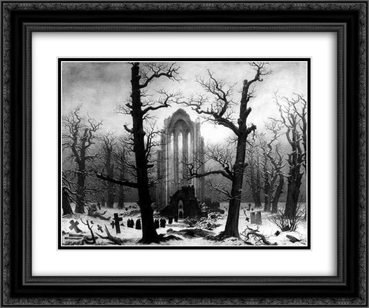 Monastery ruins in the snow 24x20 Black Ornate Wood Framed Art Print Poster with Double Matting by Friedrich, Caspar David