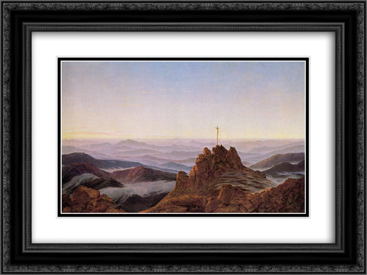 Morning in Riesengebirge 24x18 Black Ornate Wood Framed Art Print Poster with Double Matting by Friedrich, Caspar David