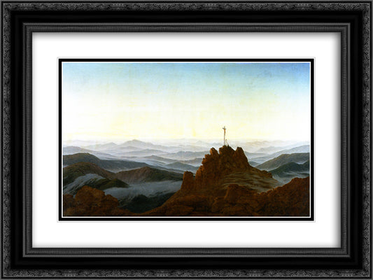 Morning in the Sudeten Mountains 24x18 Black Ornate Wood Framed Art Print Poster with Double Matting by Friedrich, Caspar David