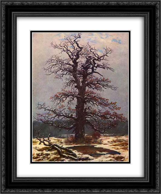 Oak tree in the snow 20x24 Black Ornate Wood Framed Art Print Poster with Double Matting by Friedrich, Caspar David