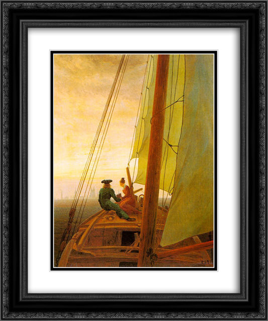 On board of a Sailing Ship 20x24 Black Ornate Wood Framed Art Print Poster with Double Matting by Friedrich, Caspar David