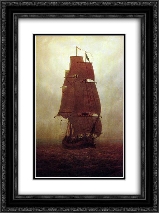 Sailing ship 18x24 Black Ornate Wood Framed Art Print Poster with Double Matting by Friedrich, Caspar David