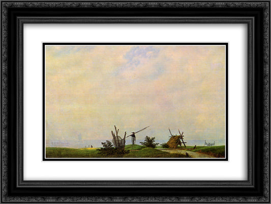 Sea beach with fisherman (The fisherman) 24x18 Black Ornate Wood Framed Art Print Poster with Double Matting by Friedrich, Caspar David