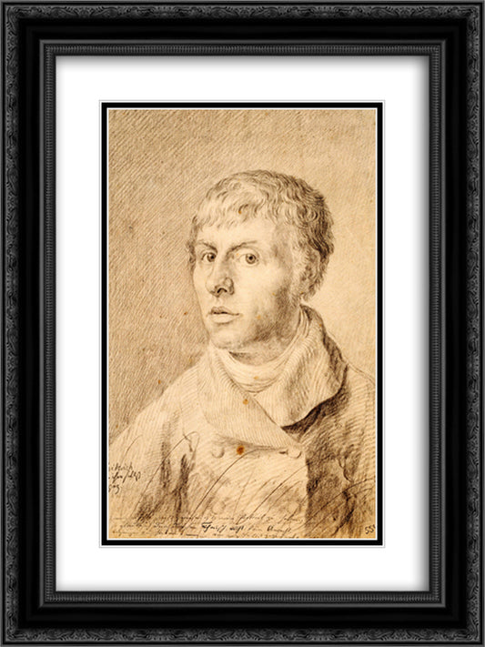 Self-portrait as a young man 18x24 Black Ornate Wood Framed Art Print Poster with Double Matting by Friedrich, Caspar David