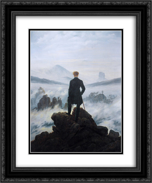 The wanderer above the sea of fog 20x24 Black Ornate Wood Framed Art Print Poster with Double Matting by Friedrich, Caspar David