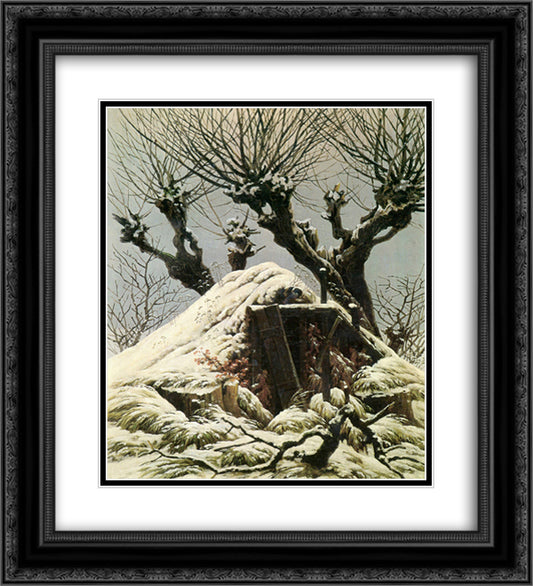 Trees in the snow 20x22 Black Ornate Wood Framed Art Print Poster with Double Matting by Friedrich, Caspar David