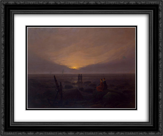 Twilight at seaside 24x20 Black Ornate Wood Framed Art Print Poster with Double Matting by Friedrich, Caspar David
