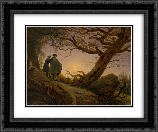 Two Men Contemplating the Moon 24x20 Black Ornate Wood Framed Art Print Poster with Double Matting by Friedrich, Caspar David