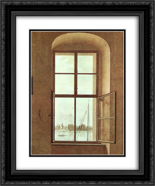 View from the Artists Studio, Window on Left 20x24 Black Ornate Wood Framed Art Print Poster with Double Matting by Friedrich, Caspar David