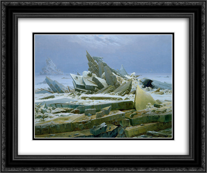 Das Eismeer 24x20 Black Ornate Wood Framed Art Print Poster with Double Matting by Friedrich, Caspar David