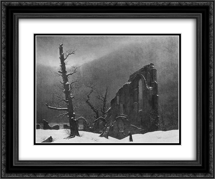 Winter 24x20 Black Ornate Wood Framed Art Print Poster with Double Matting by Friedrich, Caspar David