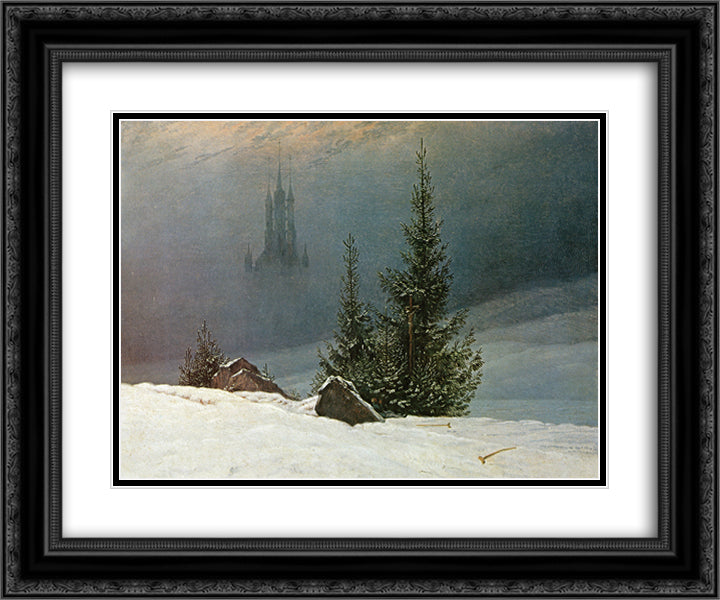 Winter landscape 24x20 Black Ornate Wood Framed Art Print Poster with Double Matting by Friedrich, Caspar David
