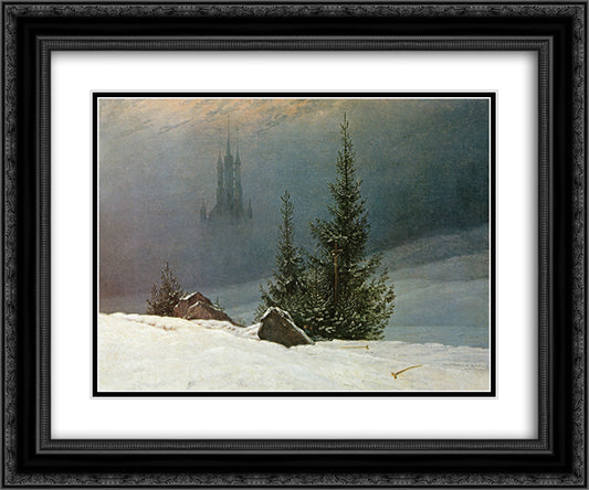 Winter landscape 24x20 Black Ornate Wood Framed Art Print Poster with Double Matting by Friedrich, Caspar David