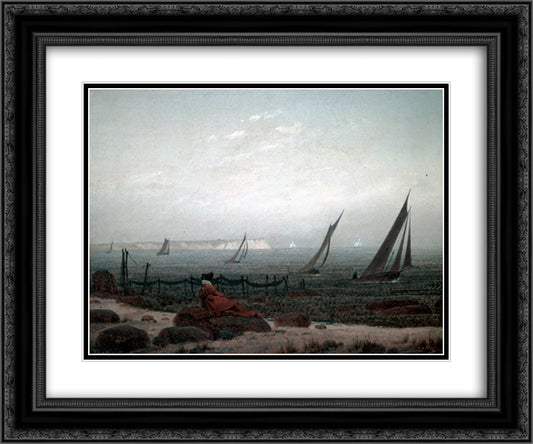 Woman on the beach of Ruegen 24x20 Black Ornate Wood Framed Art Print Poster with Double Matting by Friedrich, Caspar David