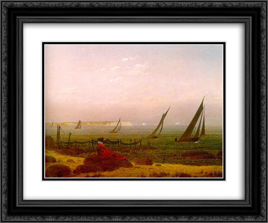 Woman on the Beach of Rugen 24x20 Black Ornate Wood Framed Art Print Poster with Double Matting by Friedrich, Caspar David