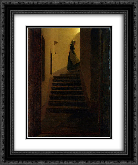Woman on the stairs 20x24 Black Ornate Wood Framed Art Print Poster with Double Matting by Friedrich, Caspar David