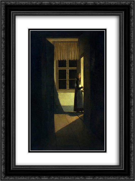 Woman with a candlestick 18x24 Black Ornate Wood Framed Art Print Poster with Double Matting by Friedrich, Caspar David