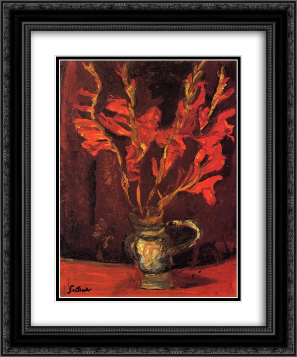 Gladioli 20x24 Black Ornate Wood Framed Art Print Poster with Double Matting by Soutine, Chaim