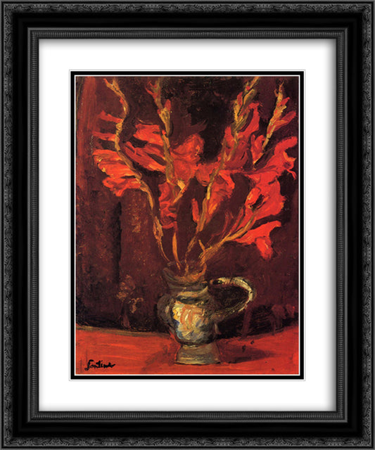 Gladioli 20x24 Black Ornate Wood Framed Art Print Poster with Double Matting by Soutine, Chaim