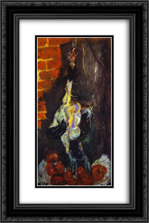 Hen and Tomatoes 16x24 Black Ornate Wood Framed Art Print Poster with Double Matting by Soutine, Chaim