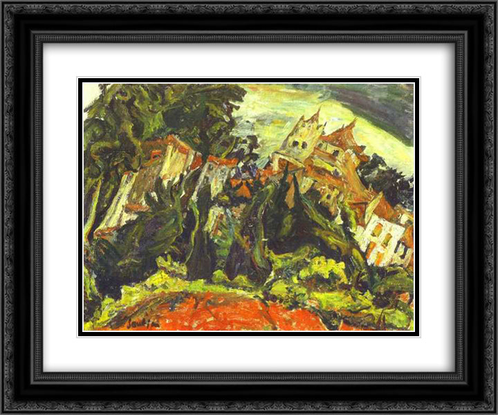 Houses at Ceret 24x20 Black Ornate Wood Framed Art Print Poster with Double Matting by Soutine, Chaim