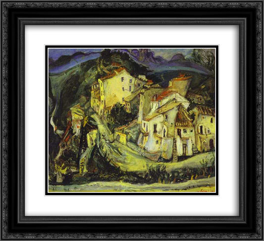 Houses of Cagnes 22x20 Black Ornate Wood Framed Art Print Poster with Double Matting by Soutine, Chaim