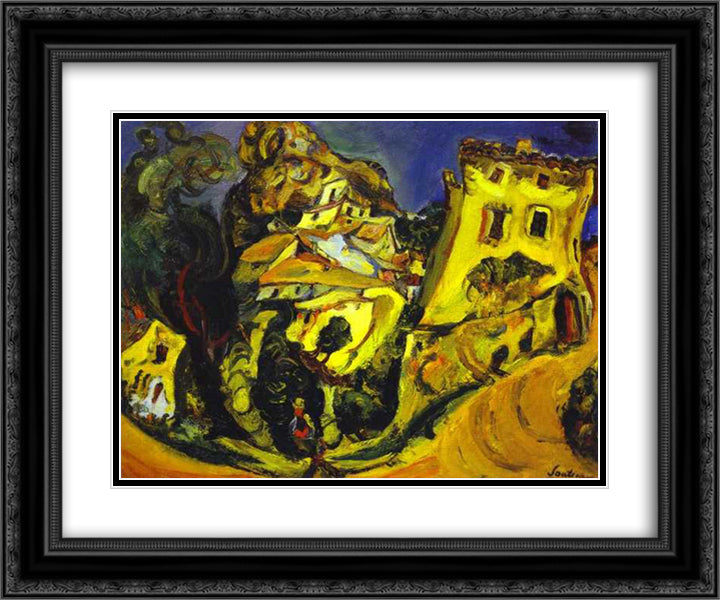 Landscape at Cagnes (La Gaude) 24x20 Black Ornate Wood Framed Art Print Poster with Double Matting by Soutine, Chaim