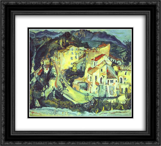 Landscape of Cagnes 22x20 Black Ornate Wood Framed Art Print Poster with Double Matting by Soutine, Chaim