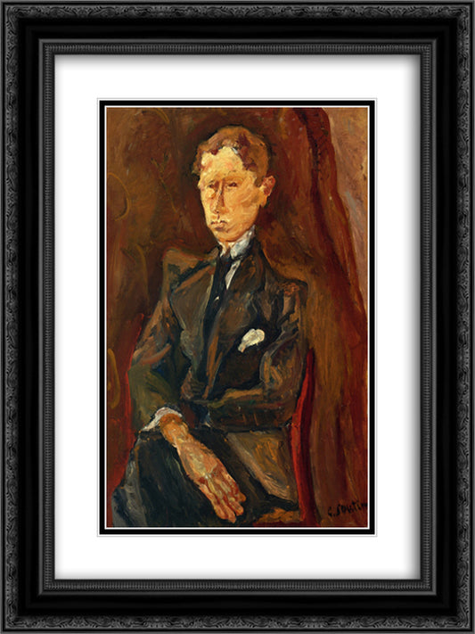 Le Rouquin 18x24 Black Ornate Wood Framed Art Print Poster with Double Matting by Soutine, Chaim