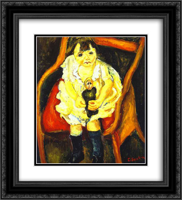 Little Girl with Doll 20x22 Black Ornate Wood Framed Art Print Poster with Double Matting by Soutine, Chaim