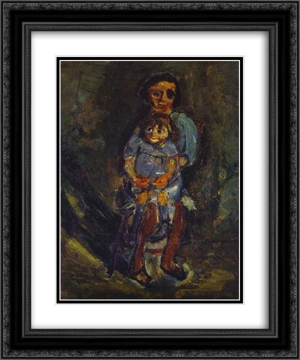 Mother and Child 20x24 Black Ornate Wood Framed Art Print Poster with Double Matting by Soutine, Chaim