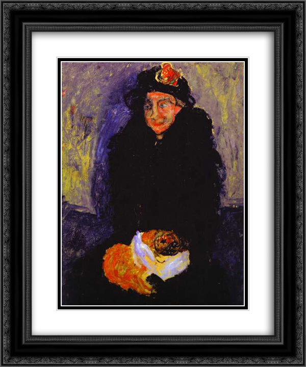 Old Woman with Dog 20x24 Black Ornate Wood Framed Art Print Poster with Double Matting by Soutine, Chaim