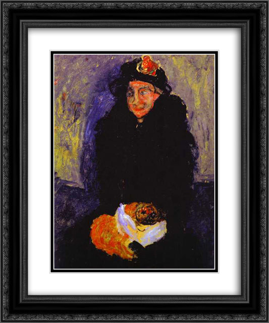 Old Woman with Dog 20x24 Black Ornate Wood Framed Art Print Poster with Double Matting by Soutine, Chaim