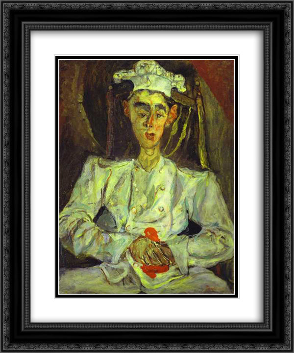 Pastry Cook with Red Handkerchief 20x24 Black Ornate Wood Framed Art Print Poster with Double Matting by Soutine, Chaim