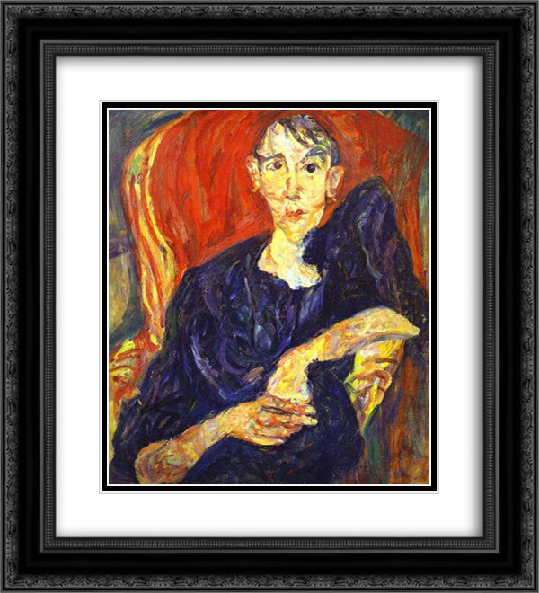 Polish Woman 20x22 Black Ornate Wood Framed Art Print Poster with Double Matting by Soutine, Chaim