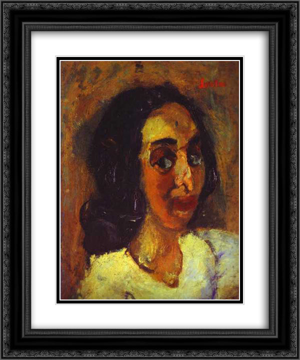 Portrait of a Woman 20x24 Black Ornate Wood Framed Art Print Poster with Double Matting by Soutine, Chaim