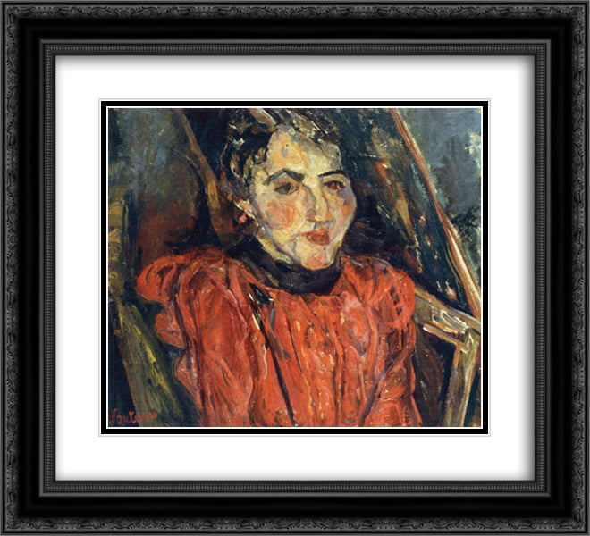 Portrait of Madame X (also known as Pink Portrait) 22x20 Black Ornate Wood Framed Art Print Poster with Double Matting by Soutine, Chaim