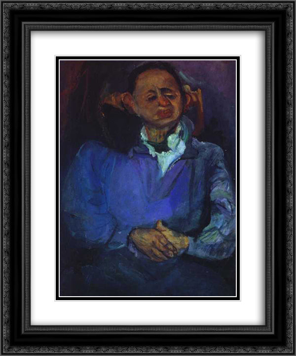 Portrait of the Sculptor, Oscar Miestchaninoff 20x24 Black Ornate Wood Framed Art Print Poster with Double Matting by Soutine, Chaim