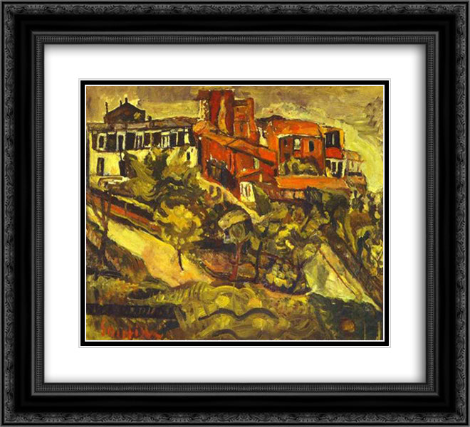 Red Houses 22x20 Black Ornate Wood Framed Art Print Poster with Double Matting by Soutine, Chaim