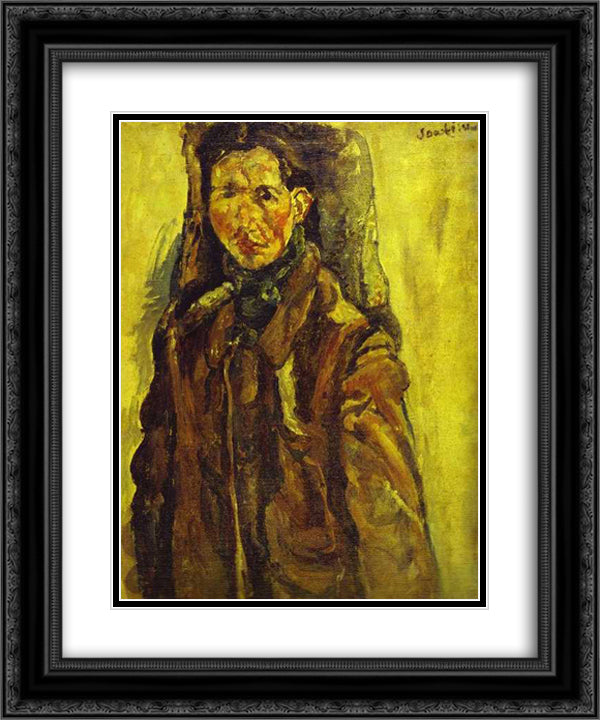 Self Portrait by Curtain 20x24 Black Ornate Wood Framed Art Print Poster with Double Matting by Soutine, Chaim