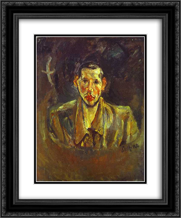 Self Portrait with Beard 20x24 Black Ornate Wood Framed Art Print Poster with Double Matting by Soutine, Chaim