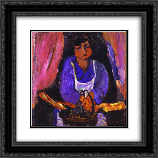 Servant Girl in Blue 20x20 Black Ornate Wood Framed Art Print Poster with Double Matting by Soutine, Chaim